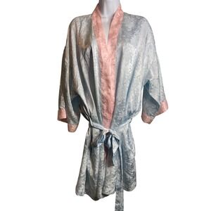 Vintage Lord & Taylor Womens Blue Pink Floral Kimono Robe Size M Lingerie‎ Retro